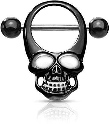 beyoutifulthings Brustwarzen-Piercing Totenkopf Enamel-Augen Brust-Piercing Nippel-Piercing Chirurgenstahl Gold Silber Schwarz Stab 1,6/16mm