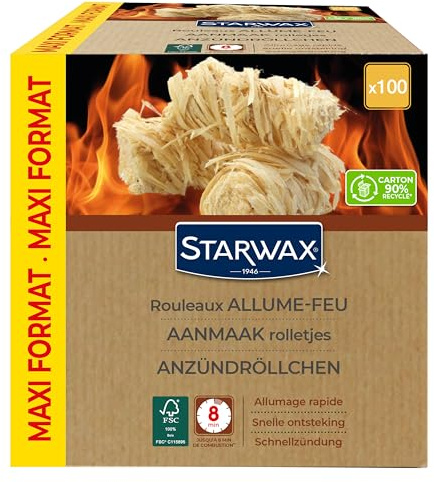 STARWAX - Anzündwolle - Saubere und geruchsfreie Schnellzündung - Verdirbt Nicht den Geschmack von Lebensmitteln - Bis zu 8min Verbrennung - FSC® - BBQ & Kamin - 100er Pack