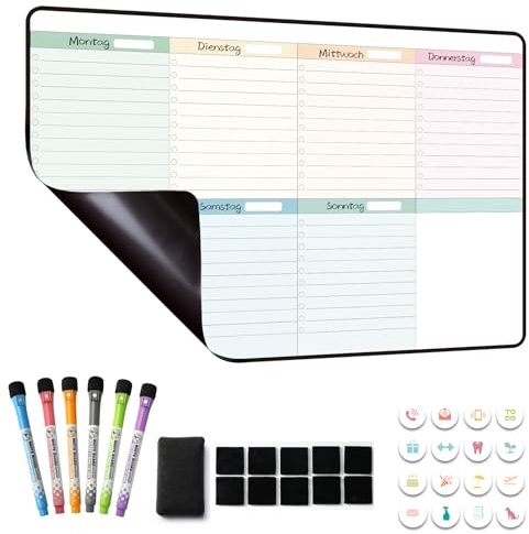 MCCORL Magnetisch Whiteboard Wochenplaner abwischbar, Magnettafel für Kühlschrank, perfect as Famiien Haushaltsplaner, Essenplaner, Putzplaner oder To Do Liste 42×28cm auf Deutsch
