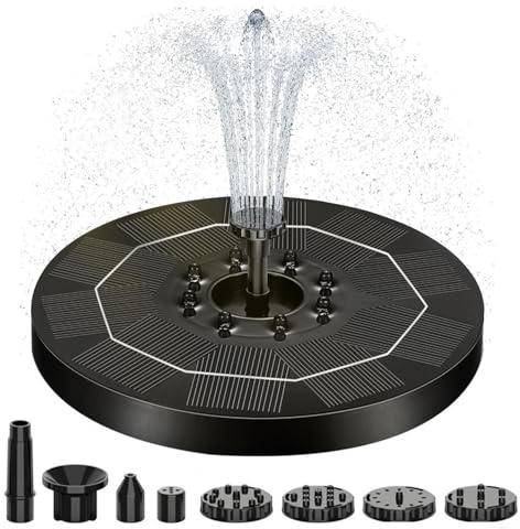 Solar Springbrunnen mit LED Licht, 3W Solar Teichpumpe mit 1500mAh Akku, 6 Düse Solar Wasserpumpe, Solar Schwimmender Fontäne Pumpe für Garten, Teich, Vogel-Bad