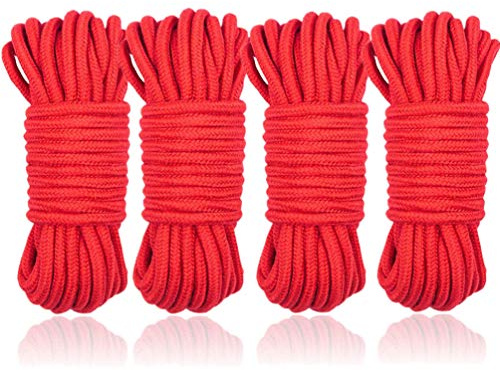 Hanyi [4 Pack]10 M / 32 Fuß Baumwollseil Bondage Seil für Binden von BDSM-Spiele, Gepäck, Schlafzimmerfantasien, Nähen, Verpackungswerkzeuge (Rot)