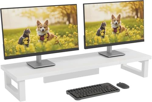 OYRREU Bildschirmerhöhung 2 Monitore, 91x26cm Monitor Erhöhung Schreibtisch Monitorständer Weiß Computer Monitor Stand, Monitor Riser TV PC Bildschirm Computer Ständer