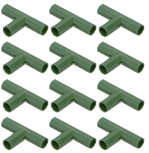 M METERXITY 12 Stück 11mm Gewächshausrahmen-Verbindungsstücke, 3-Wege-Flachrohrverbinder für Weinlaube/Sonnenschutzschuppen/Gartenpflöcke, Gewächshauszubehör [Grün]