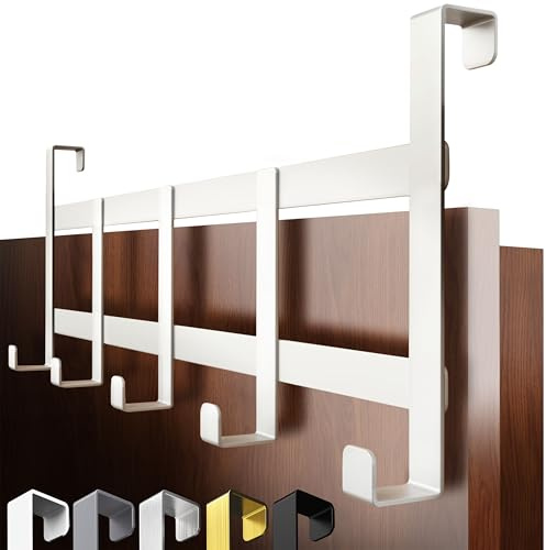 4smile Türgarderobe zum Einhängen – Weisse Türhaken universell verwendbar, flexible Kleiderhaken Tür, robust - Vielseitige Haken zum Einhängen, platzsparende Türhakenleiste für gesamte Wohnung