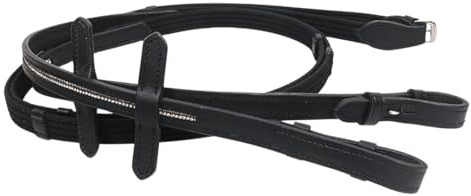 JA Horse JA3001 Leder Zügel mit Crystal-Verzierung – Hochwertige, Elegante Reitzügel aus Leder für Dressur, Springen & Freizeit (Schwarz, Pony)