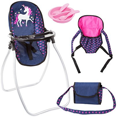 Bayer Design 63654AB Puppenzubehör, Puppenhochstuhl wandelbar, Puppentrage, Puppenwiege, Tasche, Accessoires