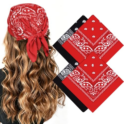 MELLIEX 4 Stück Bandana Kopftuch Damen und Herren, Paisley Halstuch Dreickstuch Schal Pirat Cowboy Tuch Nickitücher, 54 x 54 cm