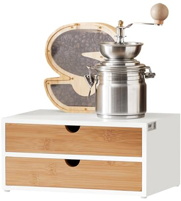 SoBuy Kapselbox mit 2 Schubladen, rutschfest & kompakt, 30×20×14cm | Kapselspender mit 20 kg Tragkraft, schlichtes Design, MDF/Bambus, für Küche & Kaffeestation, FRG180-WN