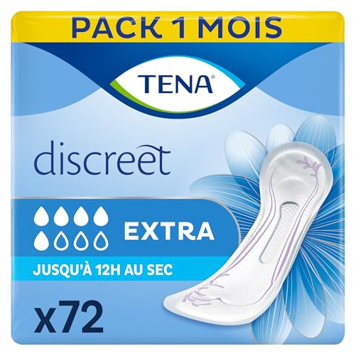 TENA Discreet Extra - 72 Einlagen im Monatspaket (6 x 12 Stück), einzeln verpackt - Hygieneeinlagen für Frauen - bei mittlerer Blasenschwäche und Inkontinenz