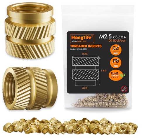 HANGLIFE Gewindeeinsatz, M2.5 Einpressmuttern für 3D Druck Zubehör - Messing Metrische Einschmelzgewinde Gewindehülse - Threaded Inserts für 3D-Druckkomponenten und Kunststoffteile(100 Stück)