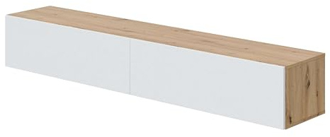 Habitdesign, modernes TV-Lowboard zur Wandmontage, mit großem Stauraum und Zwei Klapptüren, in Eiche Nodi und Aritk weiß, Maße: 180 x 35 x 28 cm (B x H x T), Modell Kaway