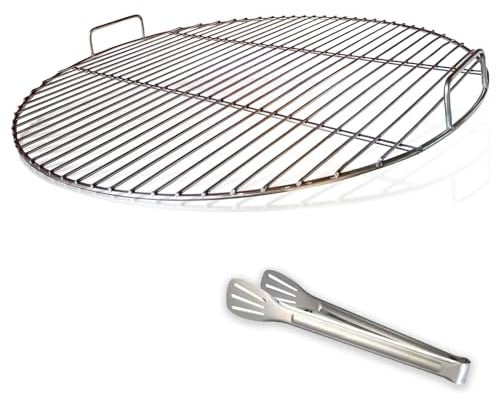 Huanniu 304 Grillrost Edelstahl Rund mit Griff, 54.5 cm Durchmesser für 57 cm Holzkohlegrills z.B Weber, Grillroste Ersatz Kugelgrill 57 cm, mit Grillclips