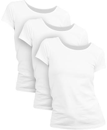 Basic Treasure 2/3er-Pack Damen T-Shirts 100% Baumwolle, Kurz- oder Langarm | Rundhalsausschnitt und aufgedrucktes Nackenetikett ohne störendes Gefühl; waschbar bei 40 °C für Alltag, Büro und Freizeit