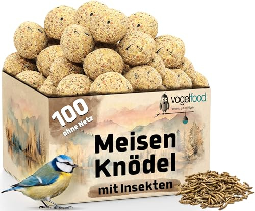 Vogelfood 100 x 90 g =9 kg Meisenknödel mit Insekten ohne Netz Vogelfutter 4 Jahreszeitenknödel Wildvogelfutter Ganzjahresfutter Fettfutter