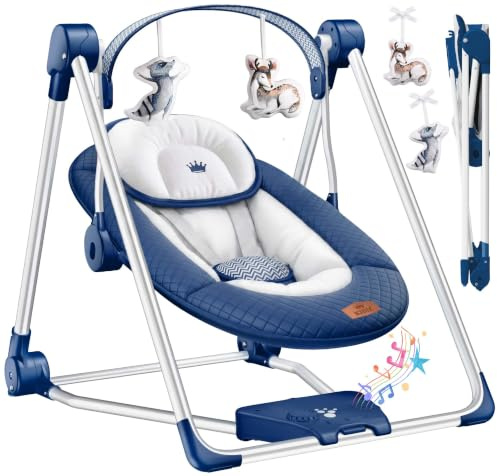 KIDIZ® Babywippe Babyschaukel mit 5 Geschwindigkeitseinstellungen zusammenklappbarer Baby Wippe Schaukel Babyhochstuhl mit Spielbogen Spielzeugen 5 einzigartige Naturgeräusche, Blau