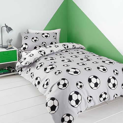Catherine Lansfield Wende-Bettwäsche-Set mit Kissenbezug, Fußball-Fleece, Grau