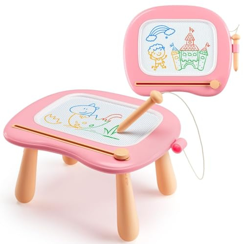 Maltafel Zaubertafel Spielzeug ab 1 jahr Mädchen, bunte Magnetische Zeichentafel mit 4 Beine, pädagogische Spielzeug für Junge Kleinkind 1 2 3 4 5 Jahre, Zeichenbrett Lernspielzeug Geschenk (Rosa)