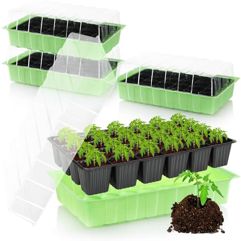 com-four® 4X Zimmergewächshaus, Multitopfplatten mit Deckel, Pflanzkasten mit Anzuchttöpfen für 96 Pflanzen, Anzuchtset für Blumen, Obst und Gemüse (Anzuchtset 3)