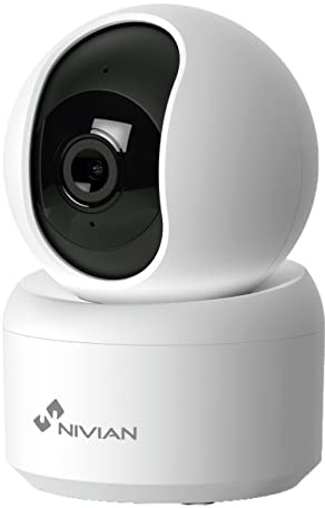 NIVIAN WLAN‑Innenkamera 360° SuperHD 2K | Schützen Sie Ihr Zuhause 24/7 mit Nachtsicht, Zwei‑Wege‑Audio, Menschenerkennung & Auto‑Tracking, MicroSD (Nicht enthalten)