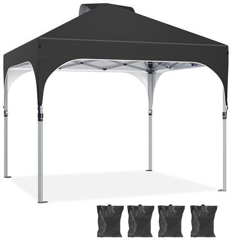 YITAHOME 3X3Meter wasserdichte Pavillon Faltpavillon, Faltbarer Stabil Pop up Pavillon Outdoor Anti-UV Gartenpavillon Höhenverstellbarfür Alle Jahreszeiten Für Märkte Pool Festival, Schwarz