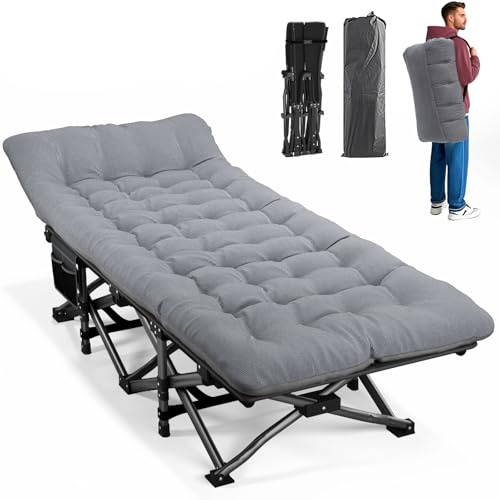 ATORPOK SHOP Campingbett feldbett klappbar, Faltbar Gästebett bis 200 kg für,mit Seitentasche, tragbares Campingliege，Outdoor, Garten, Reisen, Camping, Indoor (Grau)