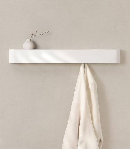 Kazai. Wandgarderobe 'Toke' | Moderne Design-Garderobe mit verdeckten Wandhaken | Garderobenpaneel aus furniertem Vollholz | Weiß