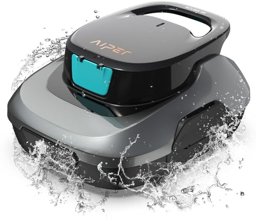 AIPER Kabelloser Poolroboter, Poolsauger Akku mit 90 Min Laufzeit, Doppelantrieb & Selbstparkfunktion, Idealer Poolreiniger für Flachbodenpools bis 80 m²