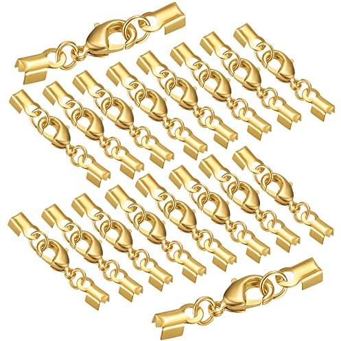 20 Stk Kettenverschluss mit Kordelenden, Halskette Schmuckherstellung | Ketten Verschlüsse Karabinerverschluss für Halskette, Armband, DIY Handwerk Schmuckherstellung - Gold/32 mm