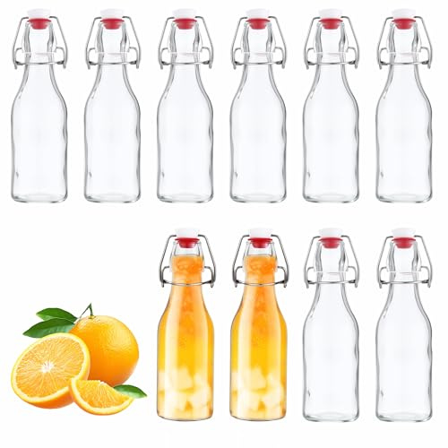 BUCOMTU 10 Stück Glasflaschen 250ml mit Bügelverschluss, Bügelflasche zum Befüllen,Sirupe, Getränke, Speiseöle, Aromatisierte Essige