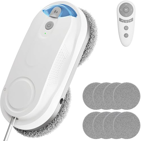 KKI Fensterputzroboter, Automatischer Elektrischer Fensterputzer Fernbedienung, Dual-Spray, Max3200 Pa, KI-Pfadplanung und Kantenerkennung, für Hochhausfenster, Glastür, 10 x Tücher, X3 (Weiß)