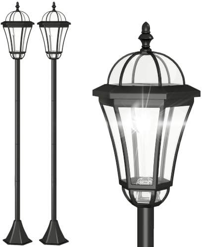 Outsunny Solar Gartenlaterne 2er Set Wetterfeste 129 cm hoch Schwarz | Wegleuchte, mit LED, 6 Std. Beleuchtung, IP44, Solarlampe für Außen