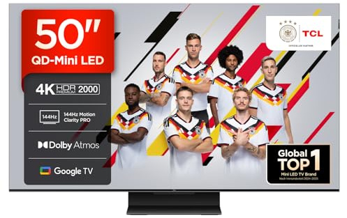 TCL 50Q7C 50 Zoll QD-Mini LED Fernseher, 4K HDR Premium 2000, Smart TV unterstützt durch Google TV (Dolby Vision IQ & Atmos, HVA-Panel, 144Hz Motion Clarity Pro, Freihändige Sprachsteuerung)