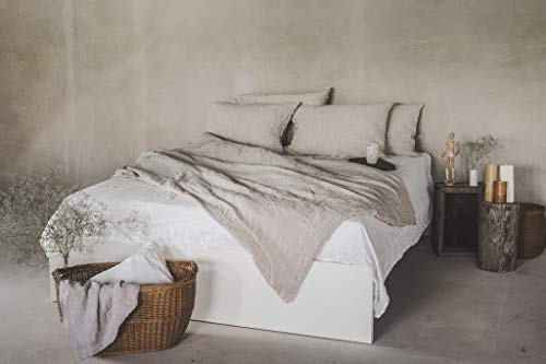 Ger3as Leinen Bettwäsche Set 100% Natur Leinen Stonewashed, Naturfaser, mit Hotelverschluss (Natürliche Farbe, 135 x 200 cm, 40 x 80 cm)