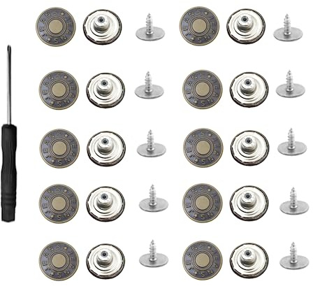 10 Stück Ersatz Knöpfe, Ersatz Jeans Knöpfe, 17mm Jeansknöpfe, Verstellbare Jeansknöpfe mit Schraubendreher, Abnehmbare Hosen Knopfe, für Jeans, Kleidung, Hosen, Taschen(Bronze)