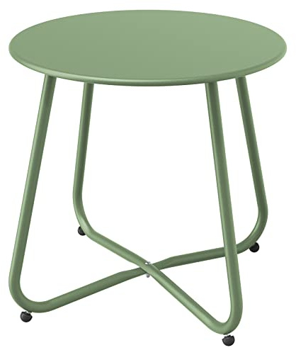 Grand patio Beistelltisch Kaffeetisch Rund Garten Beistelltisch Outdoor, Leicht, Stabil, Einfacher Aufbau, Kleiner Sofatisch ideal für Draussen, Wohnzimmer, Schlafzimmer, Büro (Salbeigrün)