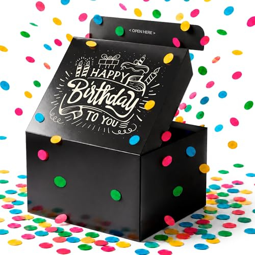 FETTIPOP Originale Geschenkbox DIY, Geschenkkarton Explodierende Konfetti (Premium Black) 18,5x14x11 cm, Überraschung Explosion Gift Box Pop Up