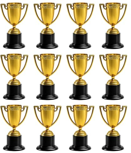 JazRvr 12 Stück Pokal Mini Pokal Pokale Kindergeburtstag Kleine Pokale Goldene Trophäen 9,5 cm Hoch Geeignet Für Sportwettbewerbe Schulveranstaltungen