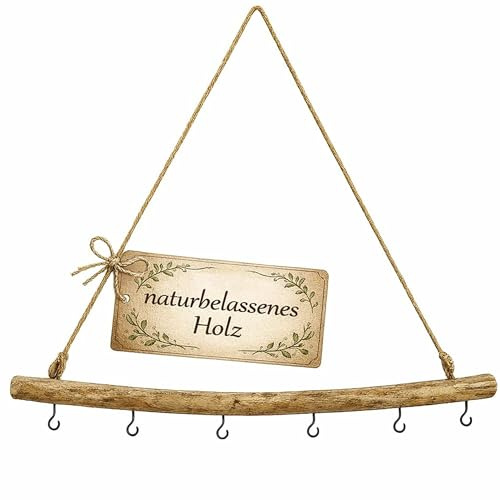 NaDeco Deko-AST zum Aufhängen 50 cm, 5 Haken, mit Kordel | Fertig montiert mit fünf Punkten zum Behängen — weder bohren noch knoten, der Ast ist sofort einsatzbereit