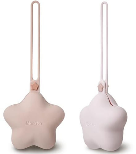 Moonkie Schnullerbox Silikon,2 Pack Box Dummy,Schnullerbox für Unterwegs Sterndesign,Dummy Boxen BPA-frei,Schnuller-aufbewahrung,Baby Erstausstattung Zubehör,Baby Geschenk(Blush/Zartflieder)