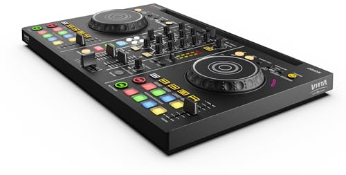 VIETA PRO Professioneller Bluetooth-DJ-Mischpult mit integrierter Soundkarte, DJ-Controller mit integrierten RGB-Lichtern, DJ-Controller und Audio-Schnittstelle, DJ-Mischpult (Orion)