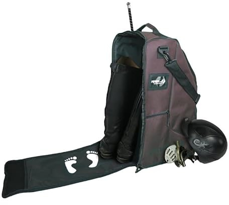 Driver13 Reitstiefeltasche Deluxe mit Helmfach, Stiefeltasche für Reitstiefel bis 60 cm, Schultergurt, braun, 35 x 30 x 60 cm