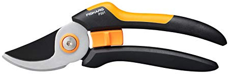 Fiskars Bypass-Gartenschere M, Solid, P321, Für frische Äste und Zweige, Antihaftbeschichtet, Edelstahl-Klingen, Länge: 20,1 cm, Schwarz/Orange, 1057162
