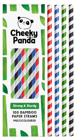 The Cheeky Panda Bambus Strohhalme Papier Bunte | 100 x Cocktail Strohhalme | Stark und Langlebig