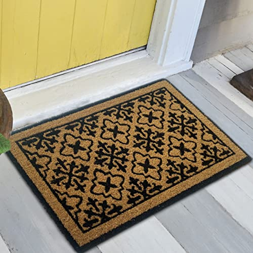 Teppich-Traum Kokos Fußmatte Ornamente Bordüre rutschfest 45x75 cm | Robust, pflegeleicht, rutschfest, antibakteriell, nachhaltig, schmutzfangend, für Eingang, Terrasse & Garage