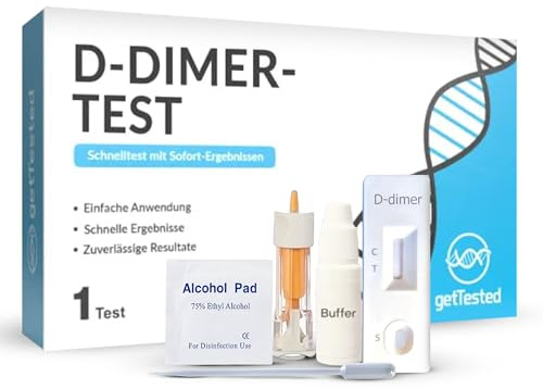 GetTested D-Dimer Test-Kit, Blutgerinnselrisiko-Screening für zu Hause, schnelle Ergebnisse in 10 Minuten, einfache Probennahme, genau, bequem und einfach zu bedienen