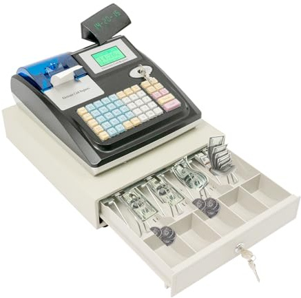 Elektronische Registrierkasse, 48 Tasten Registrierkasse mit 2 Displays, Kassenschublade Elektronische Kassensystem für den Handel, Registrierkasse für Kleinunternehmen
