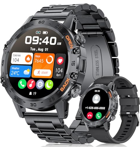 LIGE Smartwatch Herren mit Telefonfunktion, 1,39 Zoll Militär Smart Watch mit 24H Herzfrequenz, Blutdruck, Schlafdauer, 100+ Sportmodi Fitnessuhr, 300+ Zifferblätter, IP67 Wasserfest, Schwarz