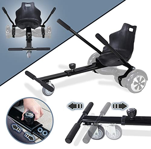 Robway Hoverkart | 𝐃𝐀𝐒 𝐎𝐑𝐈𝐆𝐈𝐍𝐀𝐋 ® - W1 W2 W3 & universal für 6,5 / 8 / 10 Boards - Hoverboard Sitz - Hoverseat - Hovercart Sitz - Gummibereifung - Kinder & Erwachsene (Schwarz)