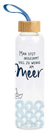 Grafik Werkstatt Trinkflasche aus Glas mit lustigem Spruch | mit Griffschlaufe | 550 ml | Meer