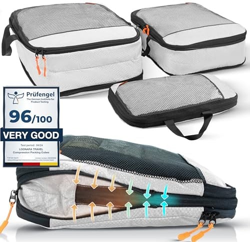 Kleidertaschen Set mit Kompression für Rucksack [3-teilig] - mehr Platz im Koffer oder Backpack durch – Packtaschen (grau)
